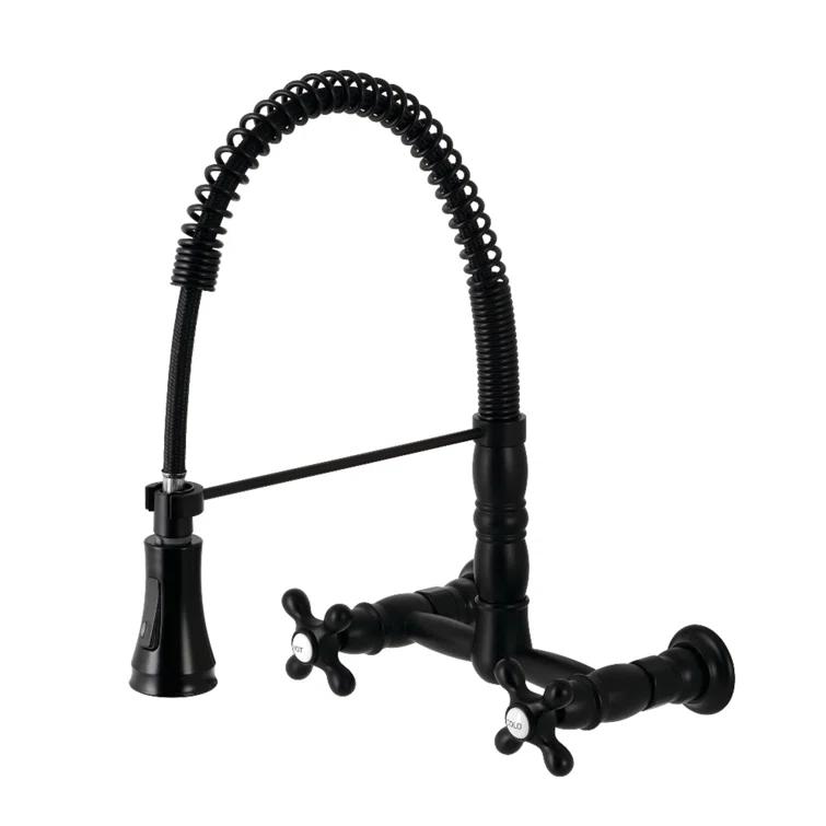 Kingston Brass Heritage Double-Handle 2-Hole Wall-Mount Pre-Rinse Bridge Kitchen Faucet
