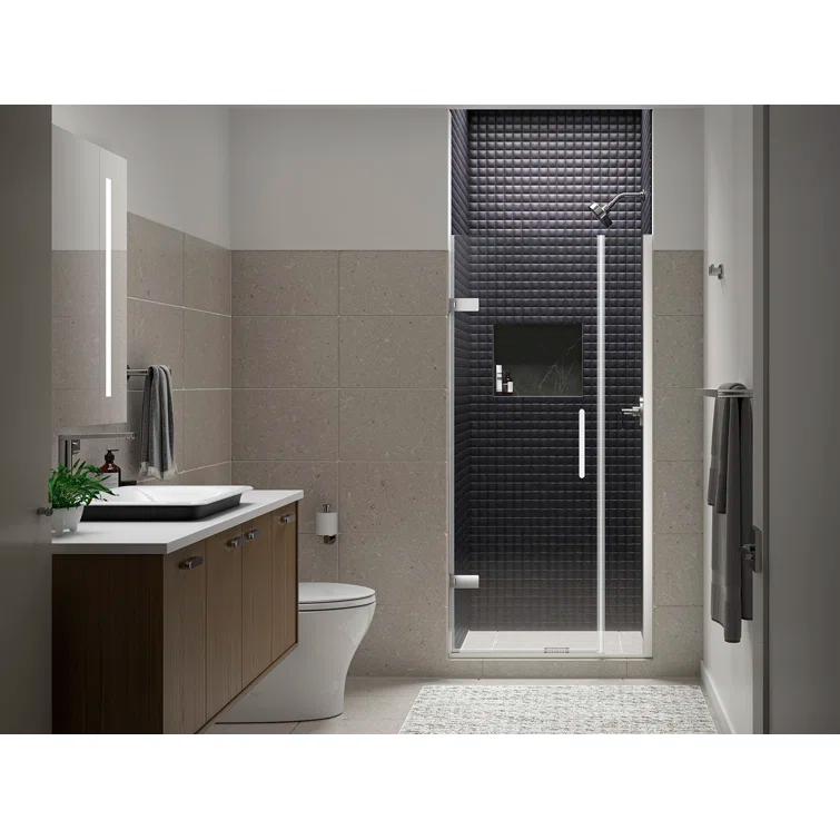 Composed 33-5/8-In34-3/8-In W X 71-1/2-In H Frameless Pivot Shower Door With 3/8-In Crystal Clear Glass And Back-To-Back Vertical Door Pulls