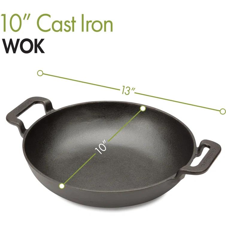 10" Black Non-Stick Cast Iron Wok with Handles
