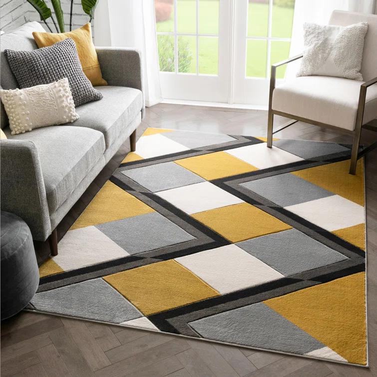 Markovich Gold Modern Geometric Stripes 3D Textured Rug