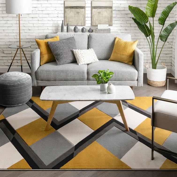 Markovich Gold Modern Geometric Stripes 3D Textured Rug