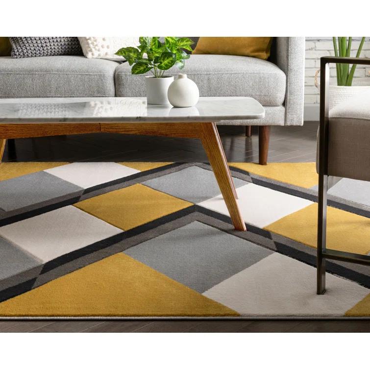 Markovich Gold Modern Geometric Stripes 3D Textured Rug