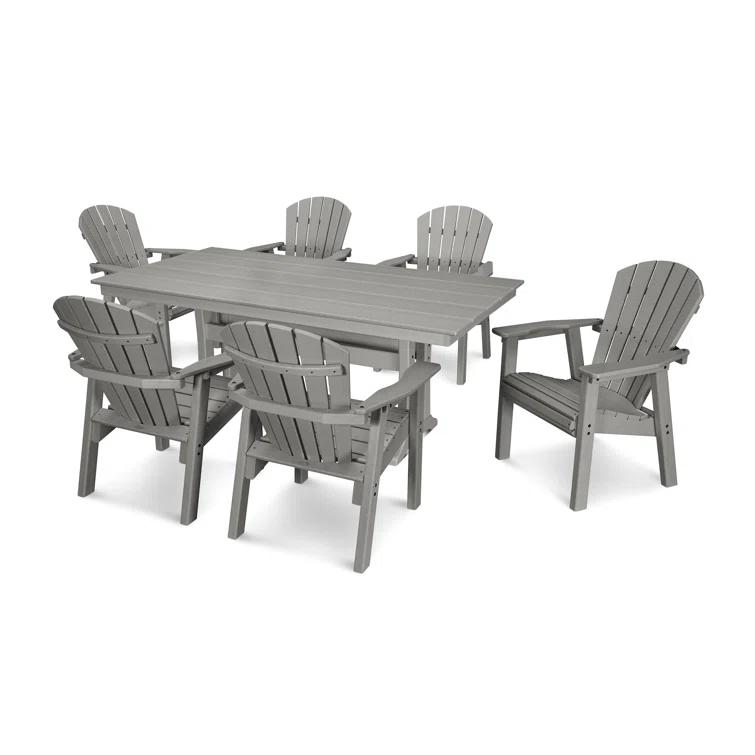 Seashell 7- Piece Farmhouse Dining Set with Trestle Legs