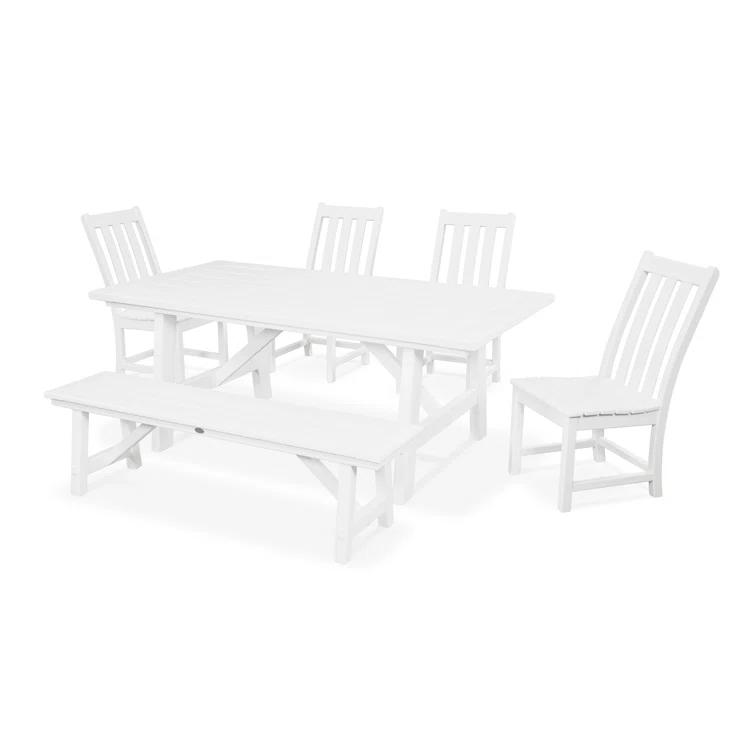 Vineyard 6-Piece Rustic Farmhouse Side Chair Dining Set with Bench in
