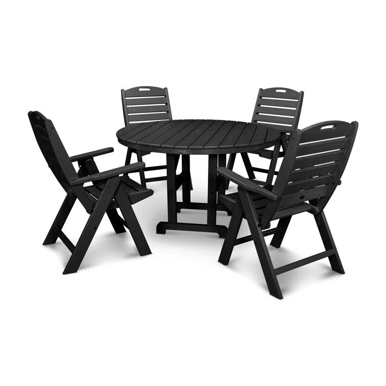 Nautical Folding Chair 5-Piece Round Farmhouse Dining Set