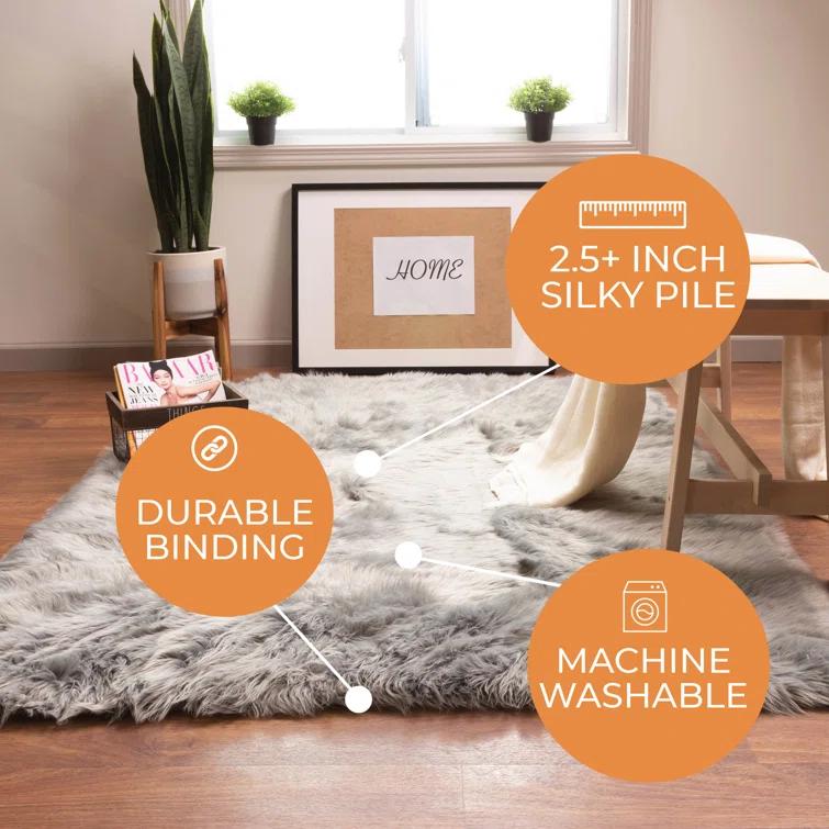 Luxury Faux Sheepskin Fur Area Rug Soft Fluffy Rugs, Shag Plush Carpet Faux Fur Rug For Bedroom Floor Sofa Living Room