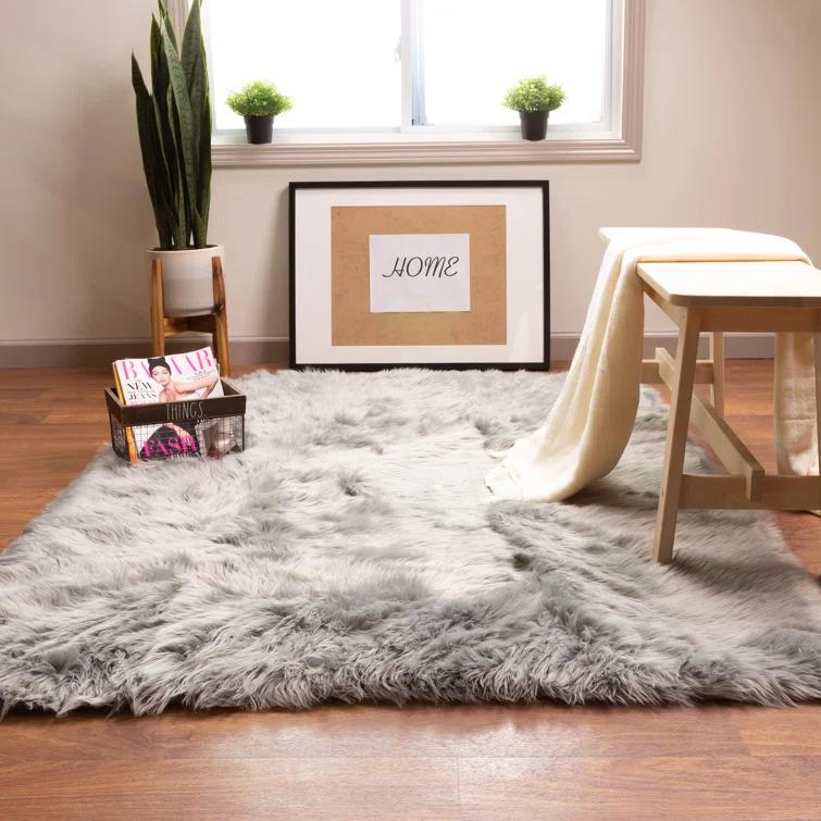 Luxury Faux Sheepskin Fur Area Rug Soft Fluffy Rugs, Shag Plush Carpet Faux Fur Rug For Bedroom Floor Sofa Living Room