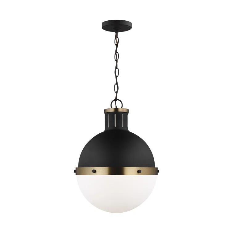 Generation Lighting Hanks 1 -Light Midnight Black Transitional White glass Globe Medium Hanging Pendant light