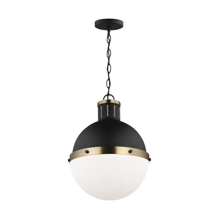 Generation Lighting Hanks 1 -Light Midnight Black Transitional White glass Globe Medium Hanging Pendant light