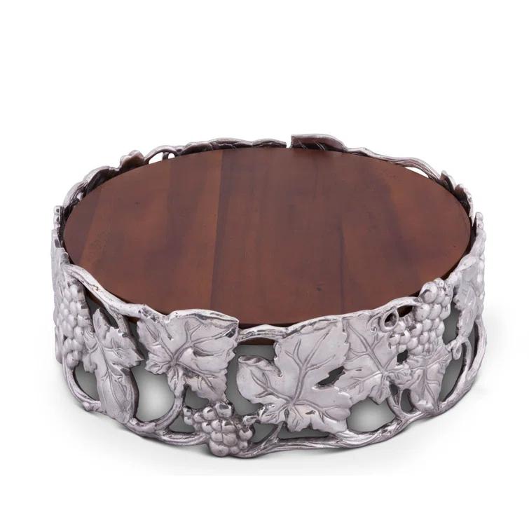 Handcrafted Silver and Wood Pedestal Cake Stand