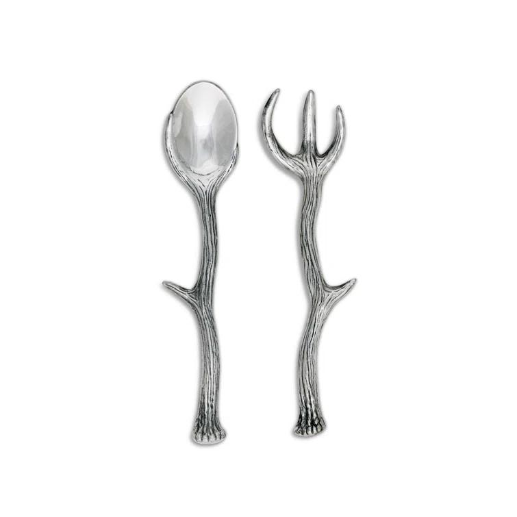 Rustic Aluminum Antler Salad Serving Set, 13.25 inches