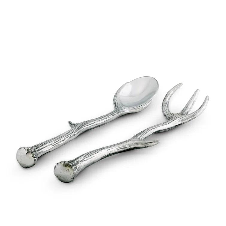 Rustic Aluminum Antler Salad Serving Set, 13.25 inches