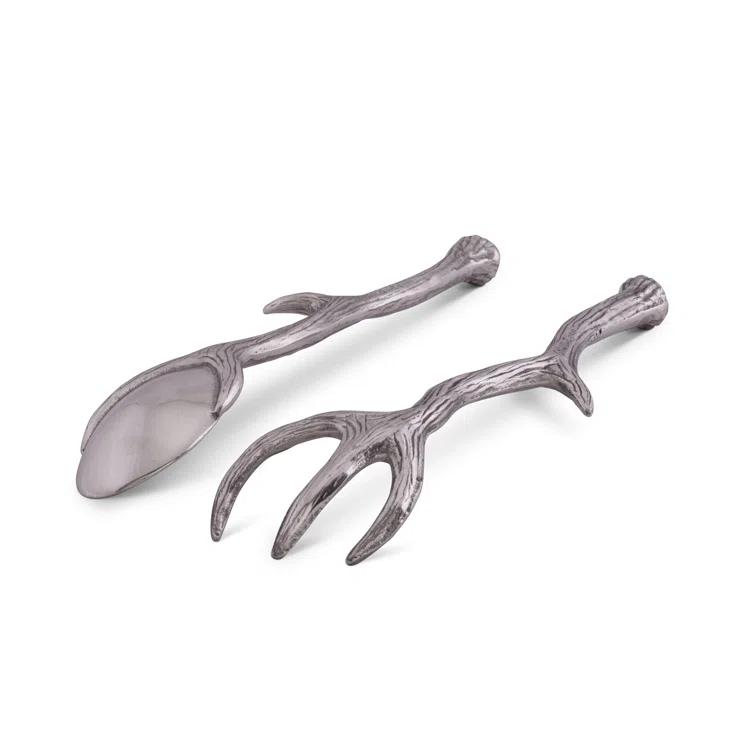 Rustic Aluminum Antler Salad Serving Set, 13.25 inches