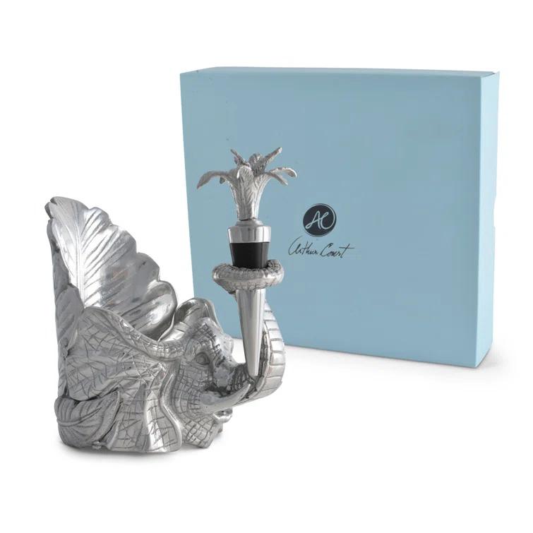 Arthur Court Designs Elephant Wine Caddy and Bottle Stopper
