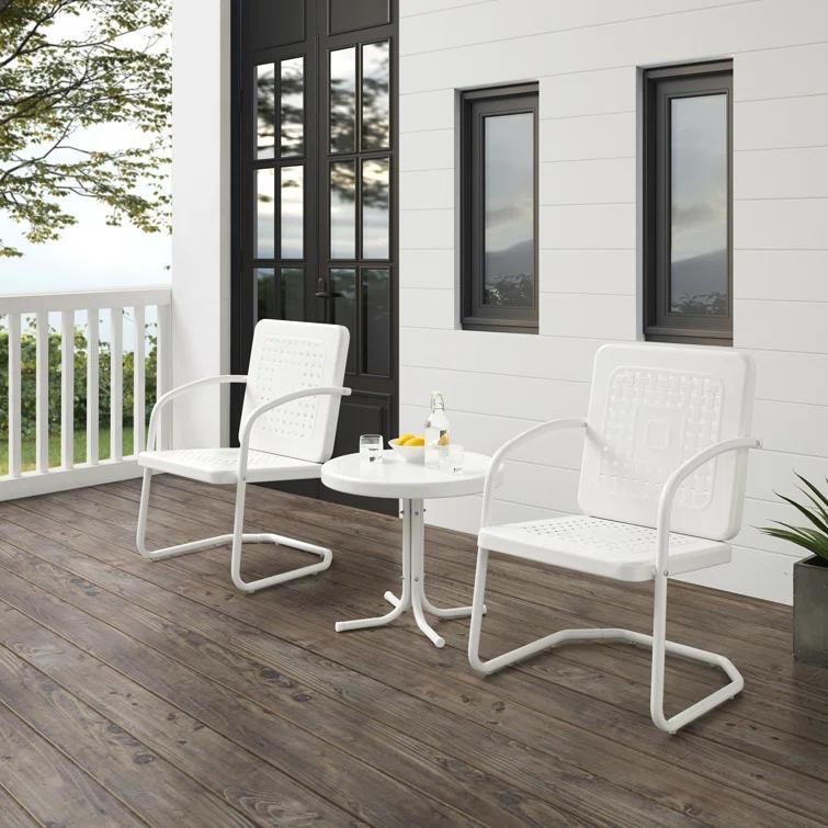 Hashtag Home Burley 3Pc Outdoor Chair Set White Gloss/White Satin - Side Table & 2 Chairs