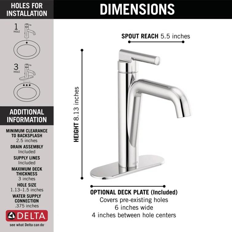Nicoli Single Hole Bathroom Faucet with Drain Assembly, Single Handle Bathroom Sink Faucet