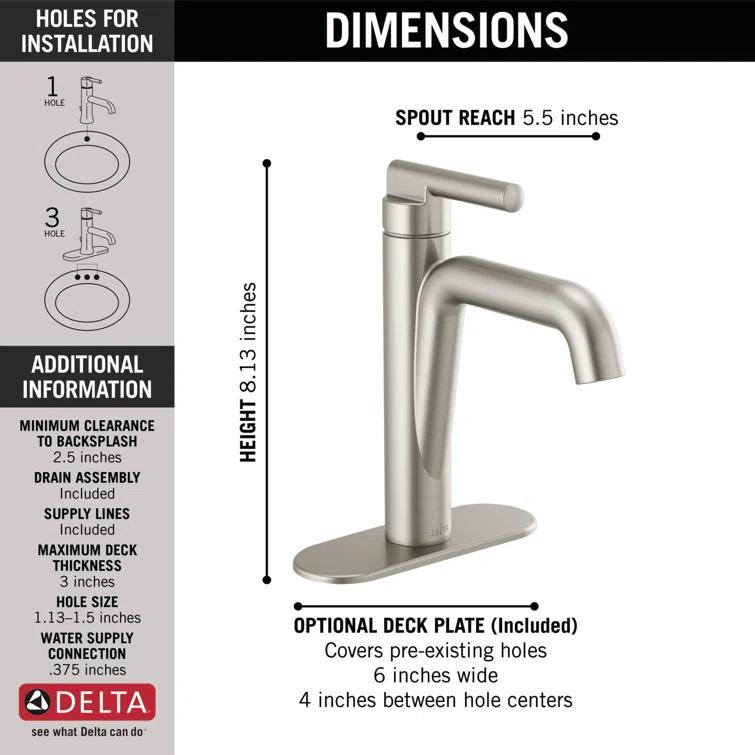 Nicoli Single Hole Bathroom Faucet with Drain Assembly, Single Handle Bathroom Sink Faucet