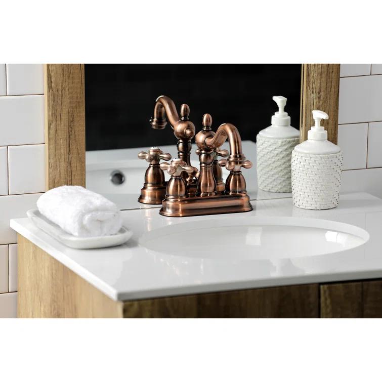 Kingston Brass Heritage Two-Handle 3-Hole Deck Mount 4" Centerset Bathroom Faucet with Plastic Pop-Up
