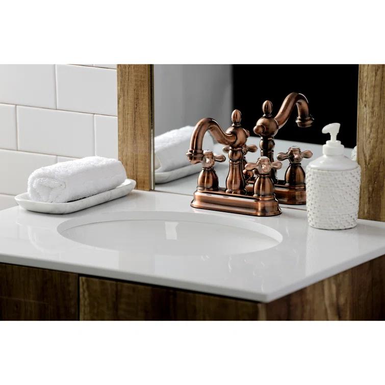 Kingston Brass Heritage Two-Handle 3-Hole Deck Mount 4" Centerset Bathroom Faucet with Plastic Pop-Up