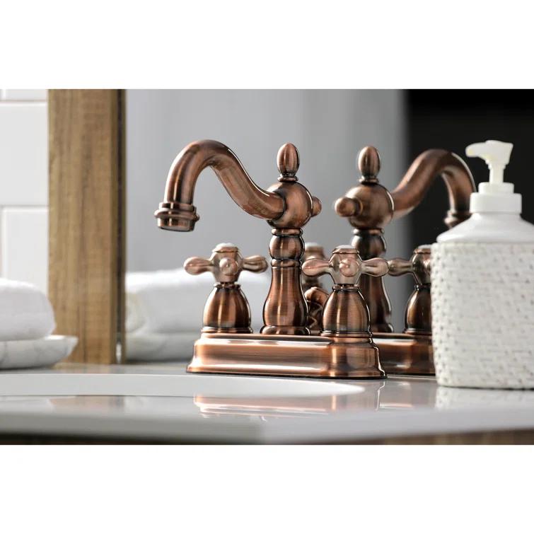 Kingston Brass Heritage Two-Handle 3-Hole Deck Mount 4" Centerset Bathroom Faucet with Plastic Pop-Up