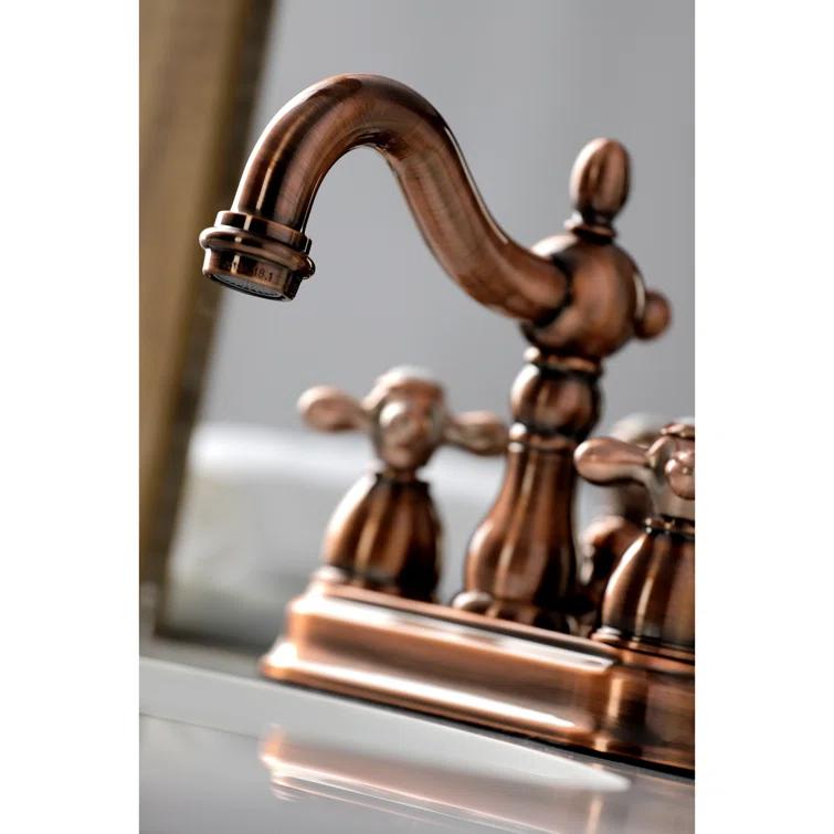 Kingston Brass Heritage Two-Handle 3-Hole Deck Mount 4" Centerset Bathroom Faucet with Plastic Pop-Up