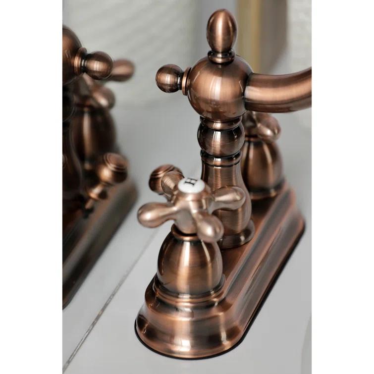 Kingston Brass Heritage Two-Handle 3-Hole Deck Mount 4" Centerset Bathroom Faucet with Plastic Pop-Up