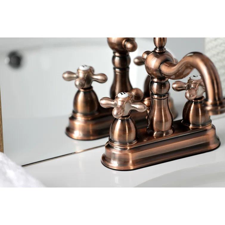 Kingston Brass Heritage Two-Handle 3-Hole Deck Mount 4" Centerset Bathroom Faucet with Plastic Pop-Up