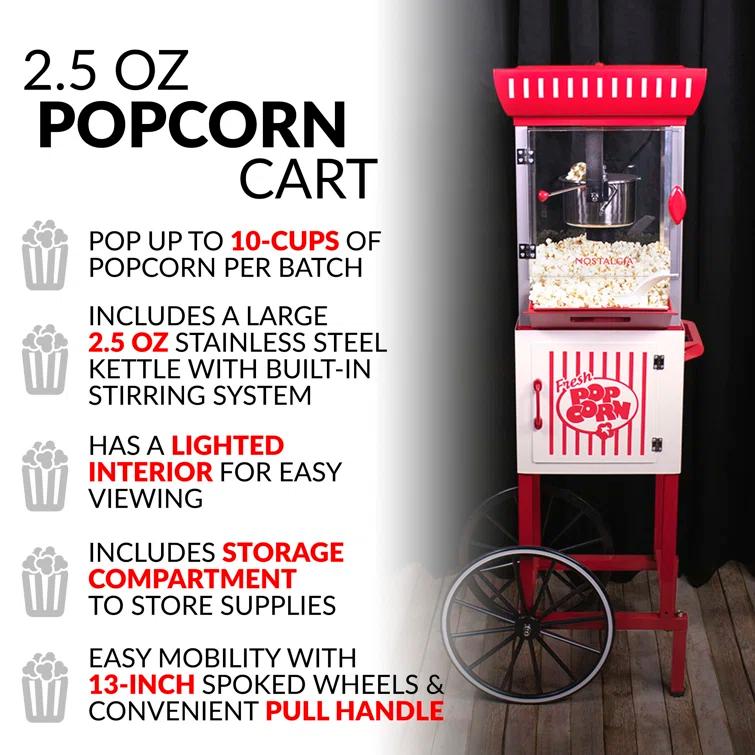 Nostalgia Nostalgia PC25RW 2.5-Ounce Kettle Popcorn Cart, Makes 10-Cups of Popcorn, 48-Inches Tall, Red/White