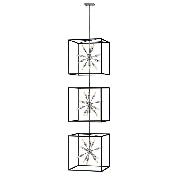 Aros 36-Light 3-Cube Open Frame Pendant, Black & Polished Nickel