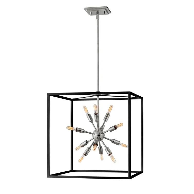 Aros 12-Light Open Frame Cube Pendant - Black & Polished Nickel