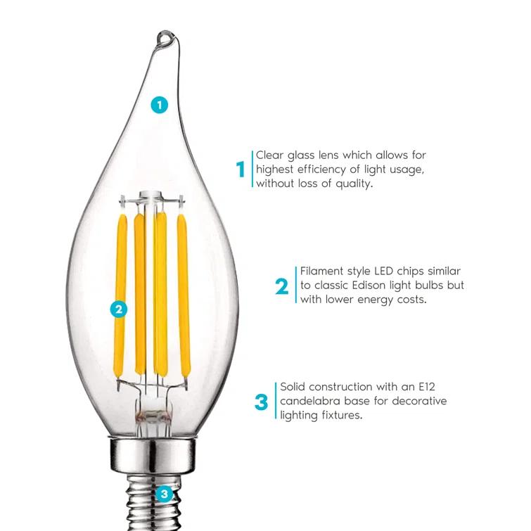 5 Watt (60 Watt Equivalent), CA11 LED, Dimmable Light Bulb, E12/Candelabra Base