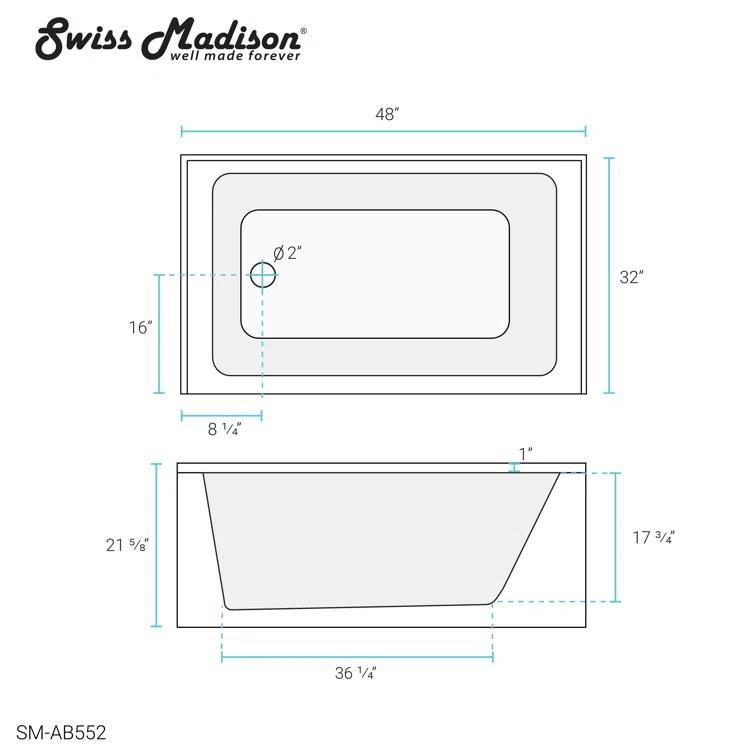 Voltaire 48" x 32" Alcove Bathtub with Apron