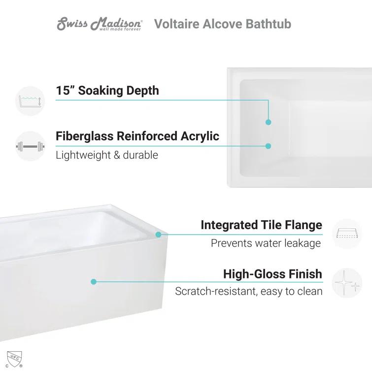 Voltaire 48" x 32" Alcove Bathtub with Apron