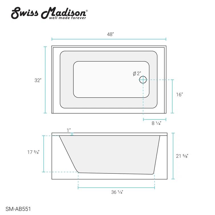 Voltaire 48" x 32" Alcove Bathtub with Apron
