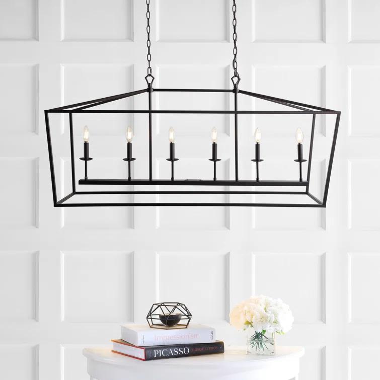 Pagoda 49" Linear 6-Bulb Lantern Metal LED Pendant, Oil Rubbed Bronze