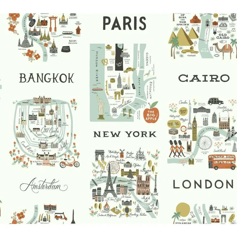 Rifle Paper Co. City Maps 27' L x 27" W Wallpaper Roll