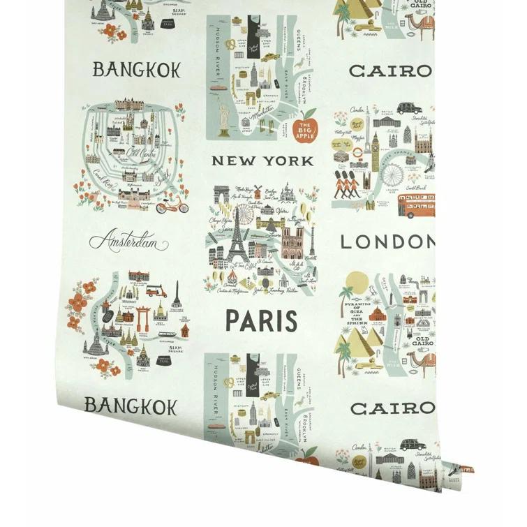 Rifle Paper Co. City Maps 27' L x 27" W Wallpaper Roll