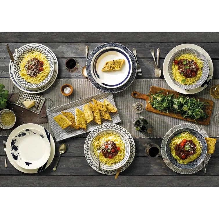 Coastal Breeze 9" Porcelain Pasta Bowl with Polka Dot Design