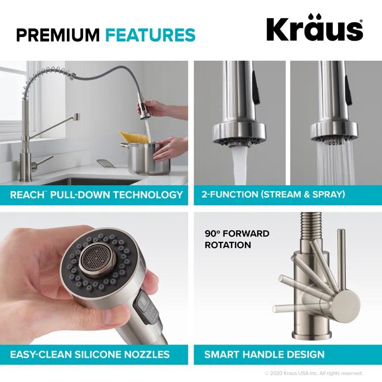 KRAUS Bolden Commercial Style 2-Function Single Handle Pull Down Kitchen Faucet