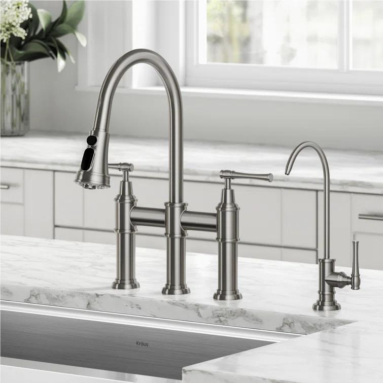 Kraus Allyn Transitional Bridge Kitchen Faucet and Water Filter Faucet Combo