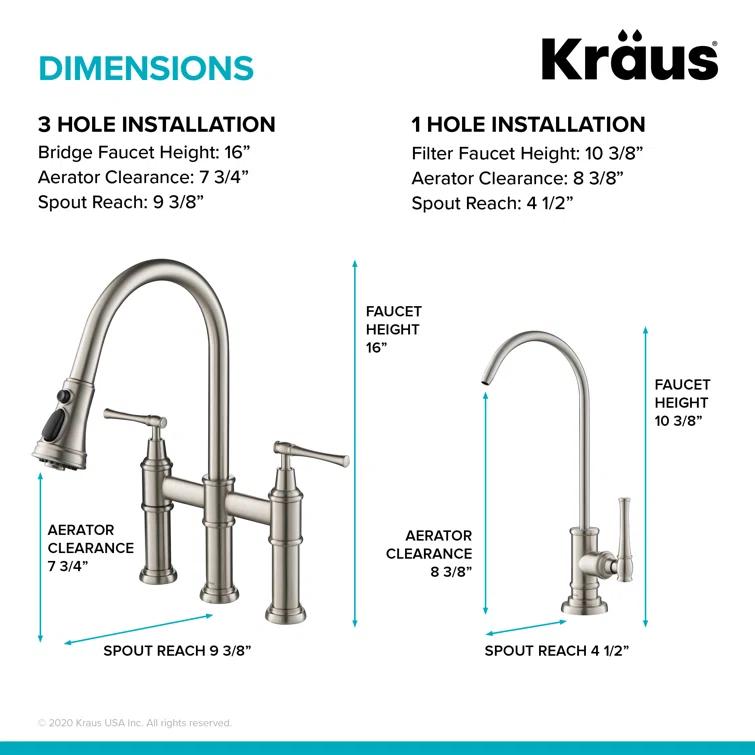 Kraus Allyn Transitional Bridge Kitchen Faucet and Water Filter Faucet Combo