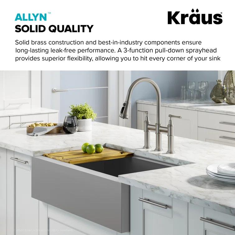 Kraus Allyn Transitional Bridge Kitchen Faucet and Water Filter Faucet Combo