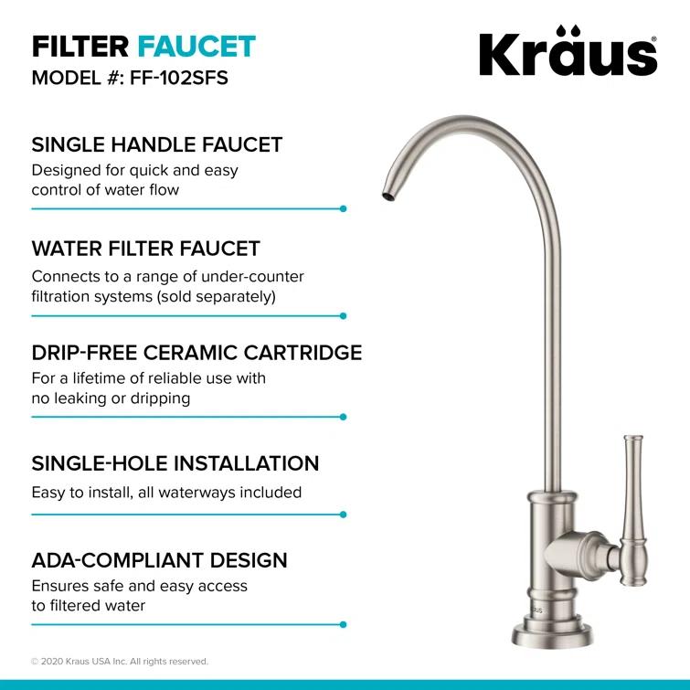 Kraus Allyn Transitional Bridge Kitchen Faucet and Water Filter Faucet Combo