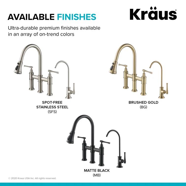 Kraus Allyn Transitional Bridge Kitchen Faucet and Water Filter Faucet Combo