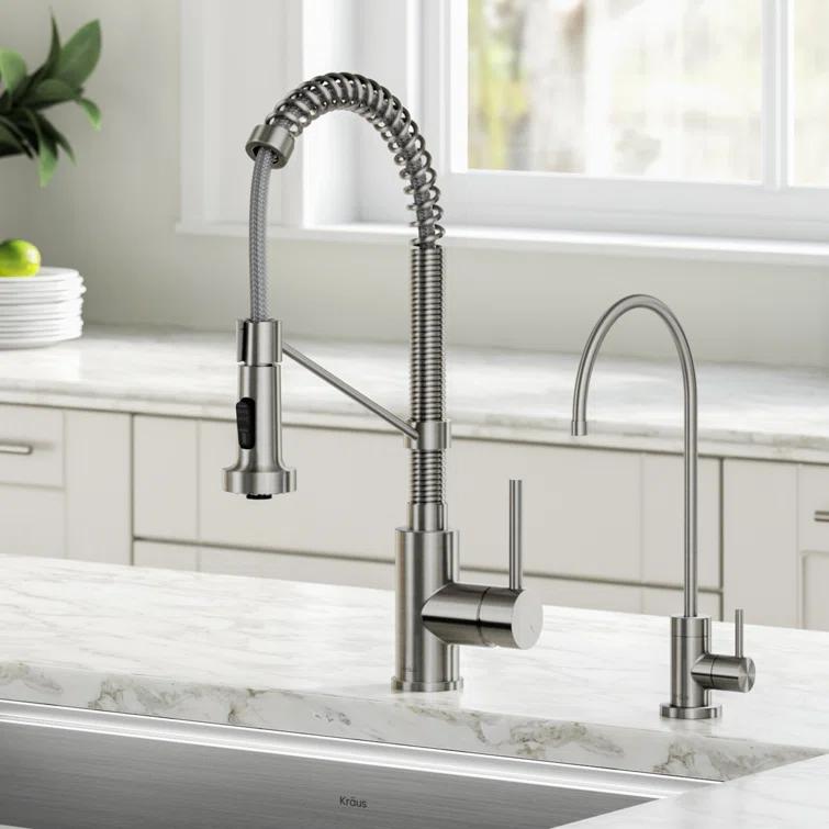 KRAUS Bolden Commercial Style 2-Function Single Handle Pull Down Kitchen Faucet with Soap Dispenser