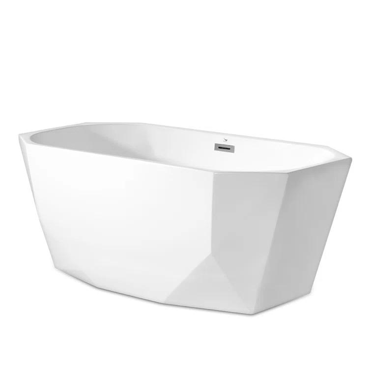 59" Streamline Freestanding Soaking Acrylic Bathtub With Drain and Bamboo Tray