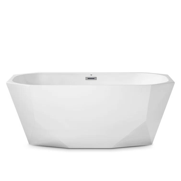 59" Streamline Freestanding Soaking Acrylic Bathtub With Drain and Bamboo Tray
