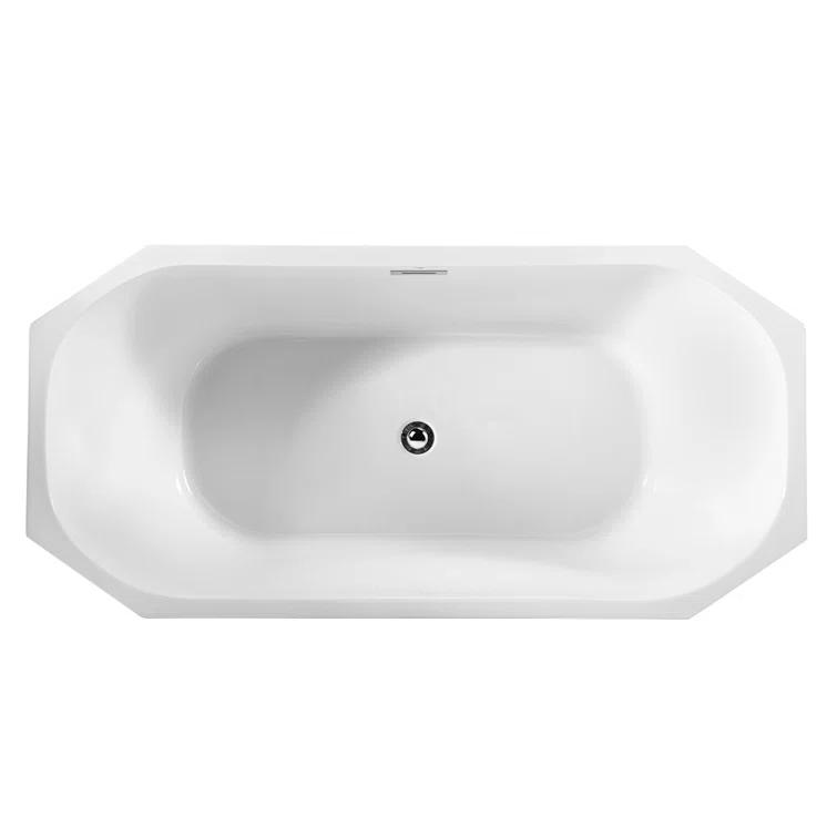 59" Streamline Freestanding Soaking Acrylic Bathtub With Drain and Bamboo Tray