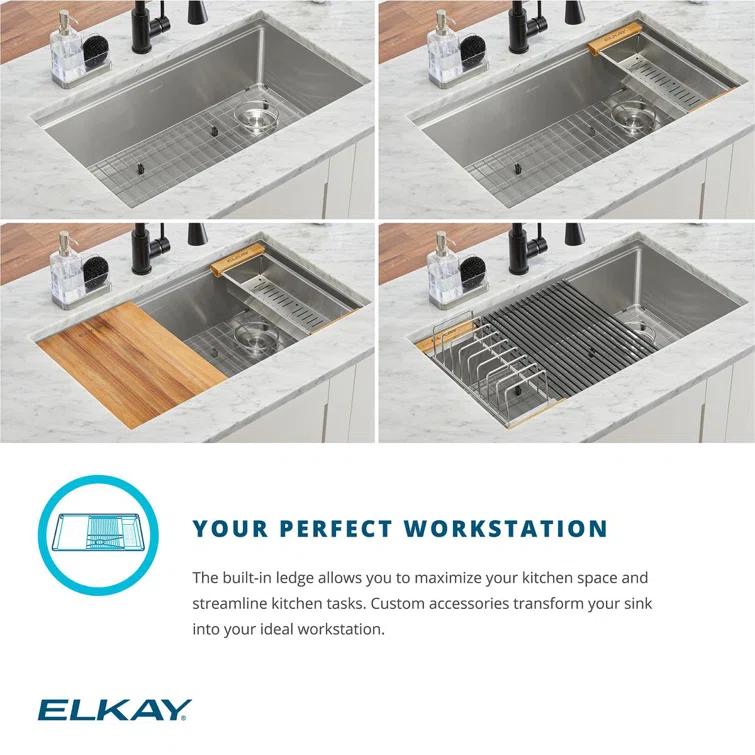 Crosstown Workstation 32" L x 19" W Undermount Kitchen Sink with Accessories