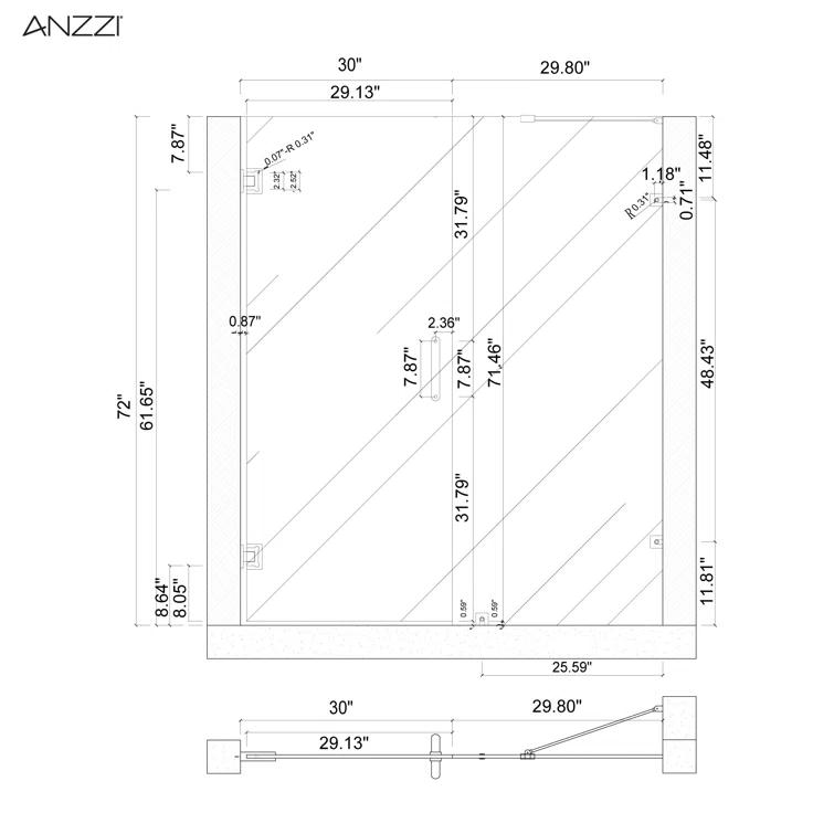 Consort 72" H Hinged Frameless Shower Door